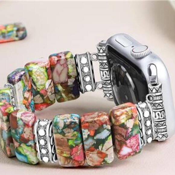 NEW Colorful Beaded Stone Apple Watch Band - Picture 3 of 5